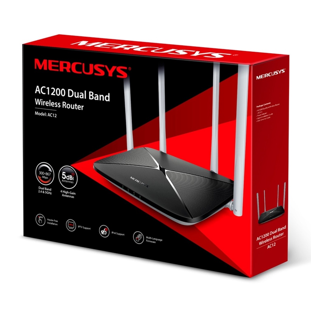 (AC12) Mercusys - Router Inalambrico WiFi Doble Banda AC1200 4 Antenas 5dBi