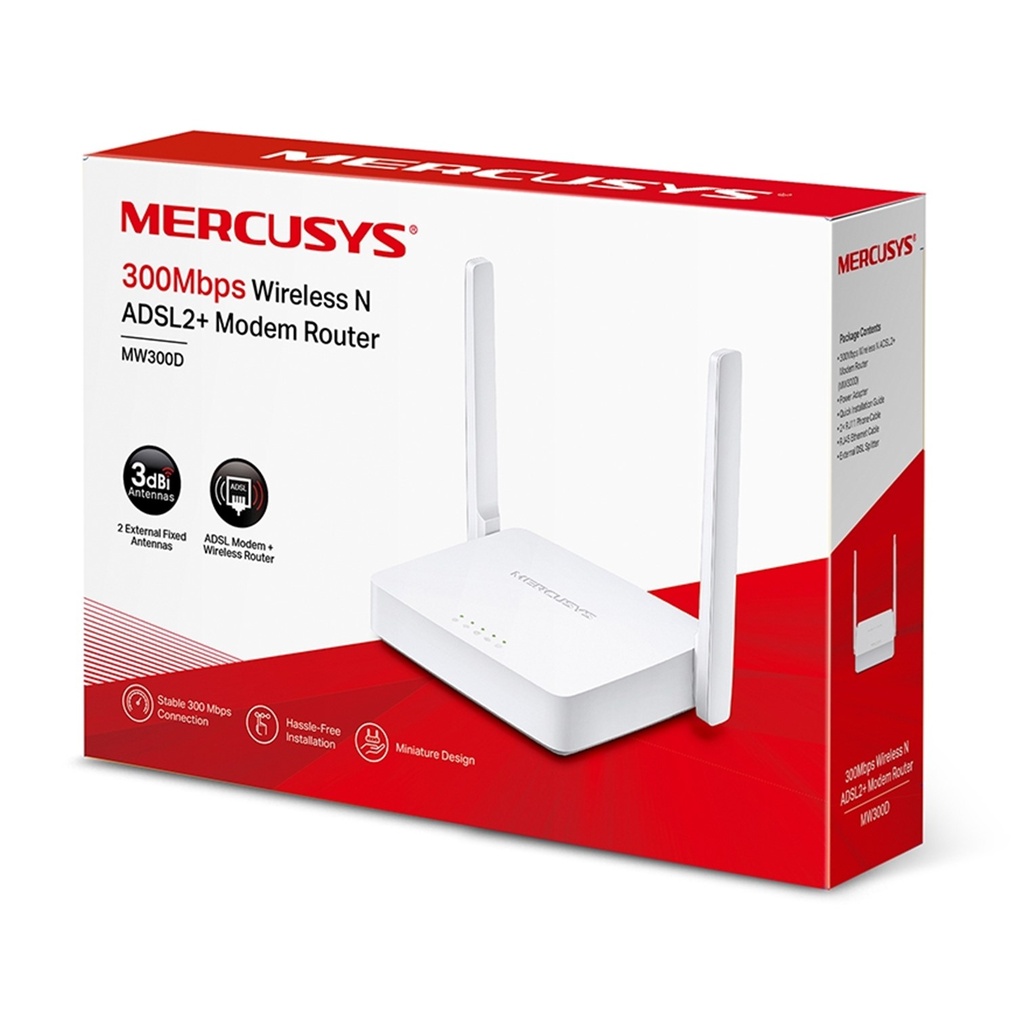(MW300D) Mercusys - Módem Router Inalambrico WiFi ADSL2+ N 300Mbps 2 Antenas 5dBi
