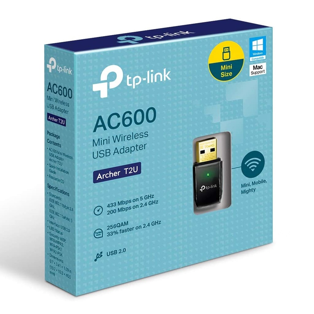 (T2U-ARCHER) TP-Link - Adaptador USB Inalambrico WiFi Doble Banda de Alta Ganancia AC600