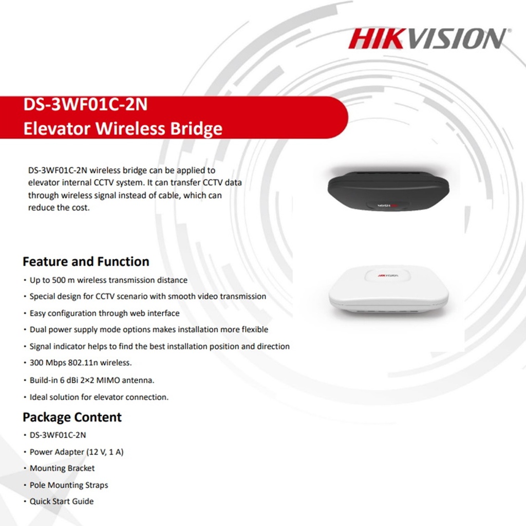 (DS-3WF01C-2N) Hikvision - Punto de Acceso CPE Inalambrico Ascensores de 6dBi en 2.4Ghz a 300Mbps