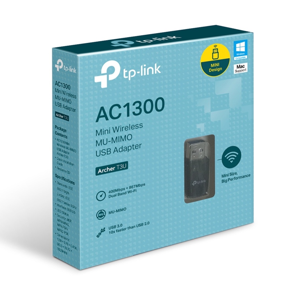 (T3U-ARCHER) TP-Link - Mini Adaptador USB Inalambrico WiFi Doble Banda de Alta Ganancia AC1300