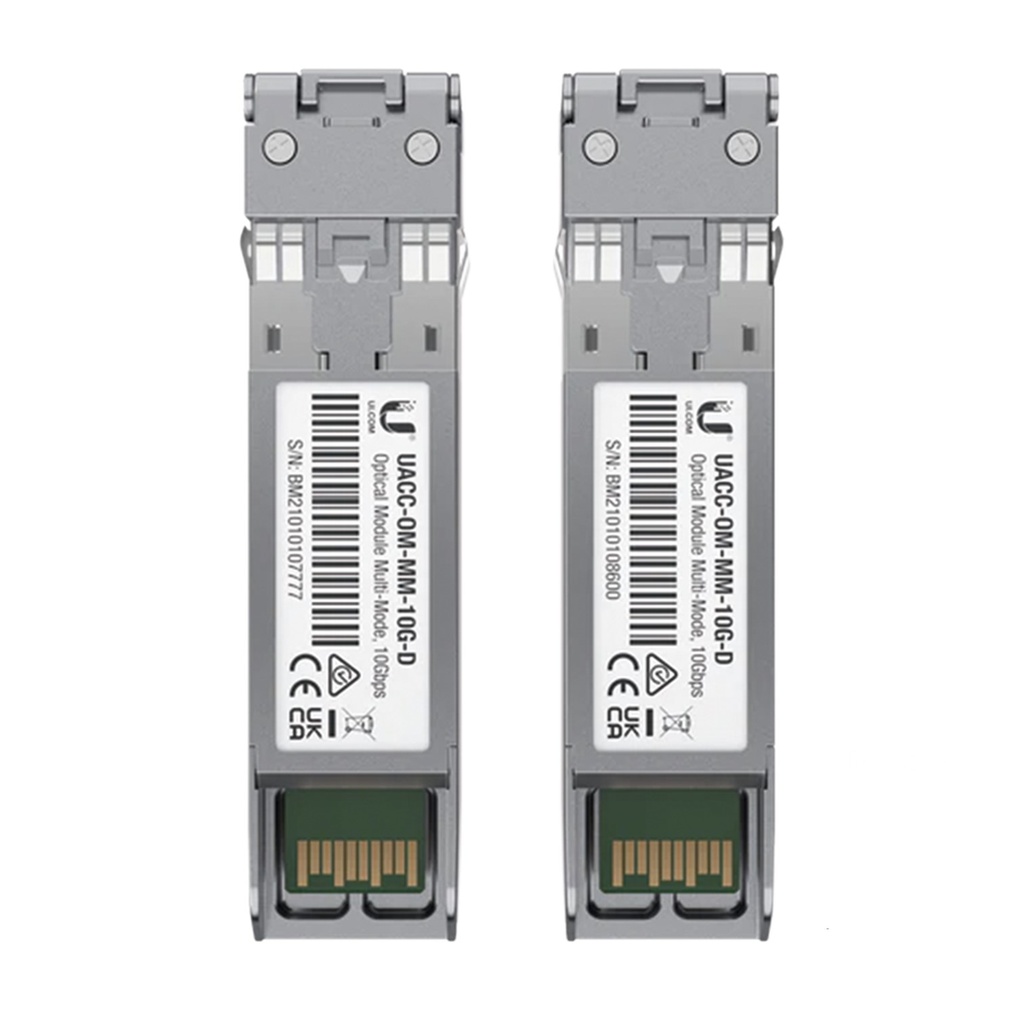 (UACC-OM-MM-10G-D-2) Ubiquiti - UFiber Módulo SFP+ 10G Transceptor MiniGibic MultiModo 10Gbps Hasta 300 Metros Conectores LC (2-Pack)