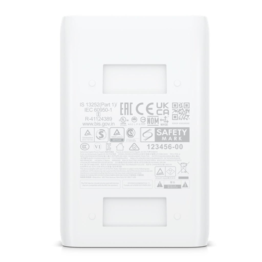 (U-POE-at) Ubiquiti - Adaptador PoE de 48VDC 0.65A 15W con Puerto Gigabit (Blanco)