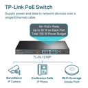 (TL-SL1218P) TP-Link - Switch para Montaje en Rack de 16 puertos PoE 10/100 Mbps + 2 Puertos Gigabit