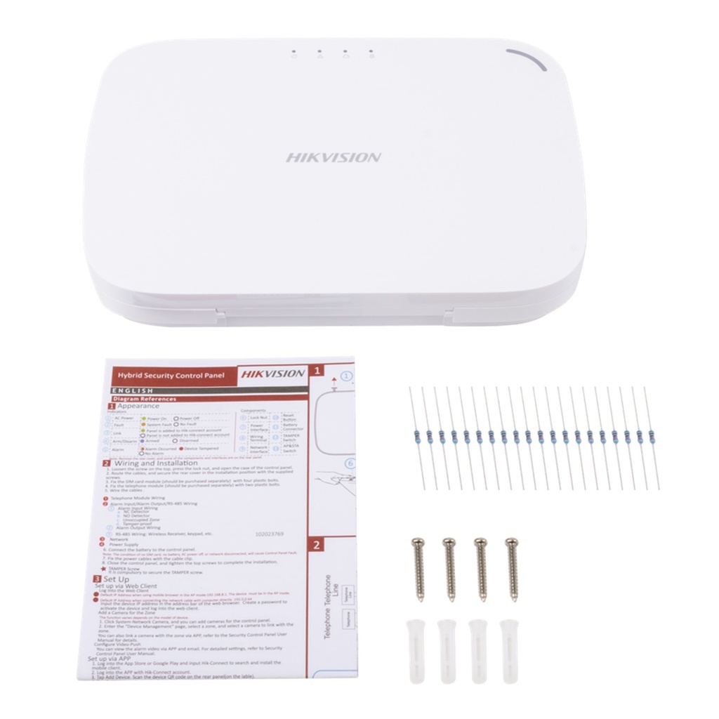 (DS-PHA20-W2P) Hikvision - Panel de Alarma Híbrido IP WiFi 4 Zonas Cableadas 16 Zonas Expandibles Inalámbricas o Cableadas