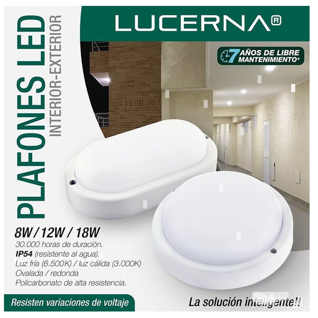 Lampara Plafon Redonda LED 8W 3000K Luz Calida IP54 Interiores/Exteriores Borde Blanco 640lm VP8-RED Lucerna