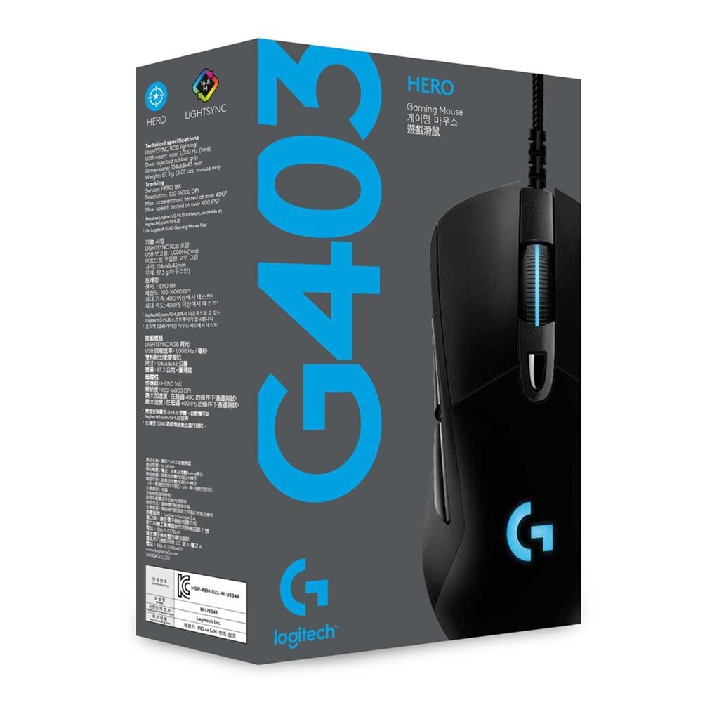 Mouse Alambrico USB Programable LIGHTSYNC Gaming Logitech (Negro) G403