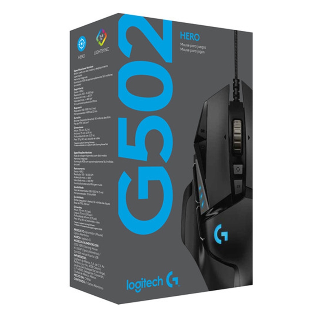 Mouse Alambrico USB Alto Desempeño Sensor Hero 25K Gaming Logitech (Negro) G502