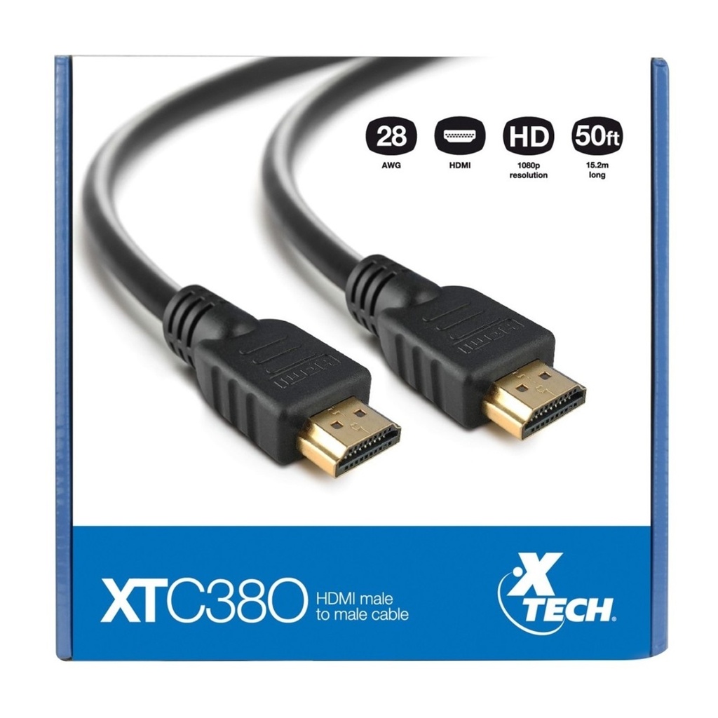 Cable HDMI Macho Doble HD Goma Negro Admite hasta 3840x2160p (15.2 Metros) XTC-380 Xtech