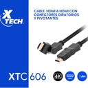 Cable HDMI Giratorio Macho Doble HD Goma Negro Admite hasta 3840x2160p (1.8 Metros) XTC-606 Xtech