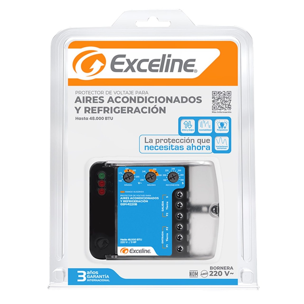(GSM-R220B/3) Exceline - Protector de A/A y Refrigeracion AltaCarga 220V (Bornera)