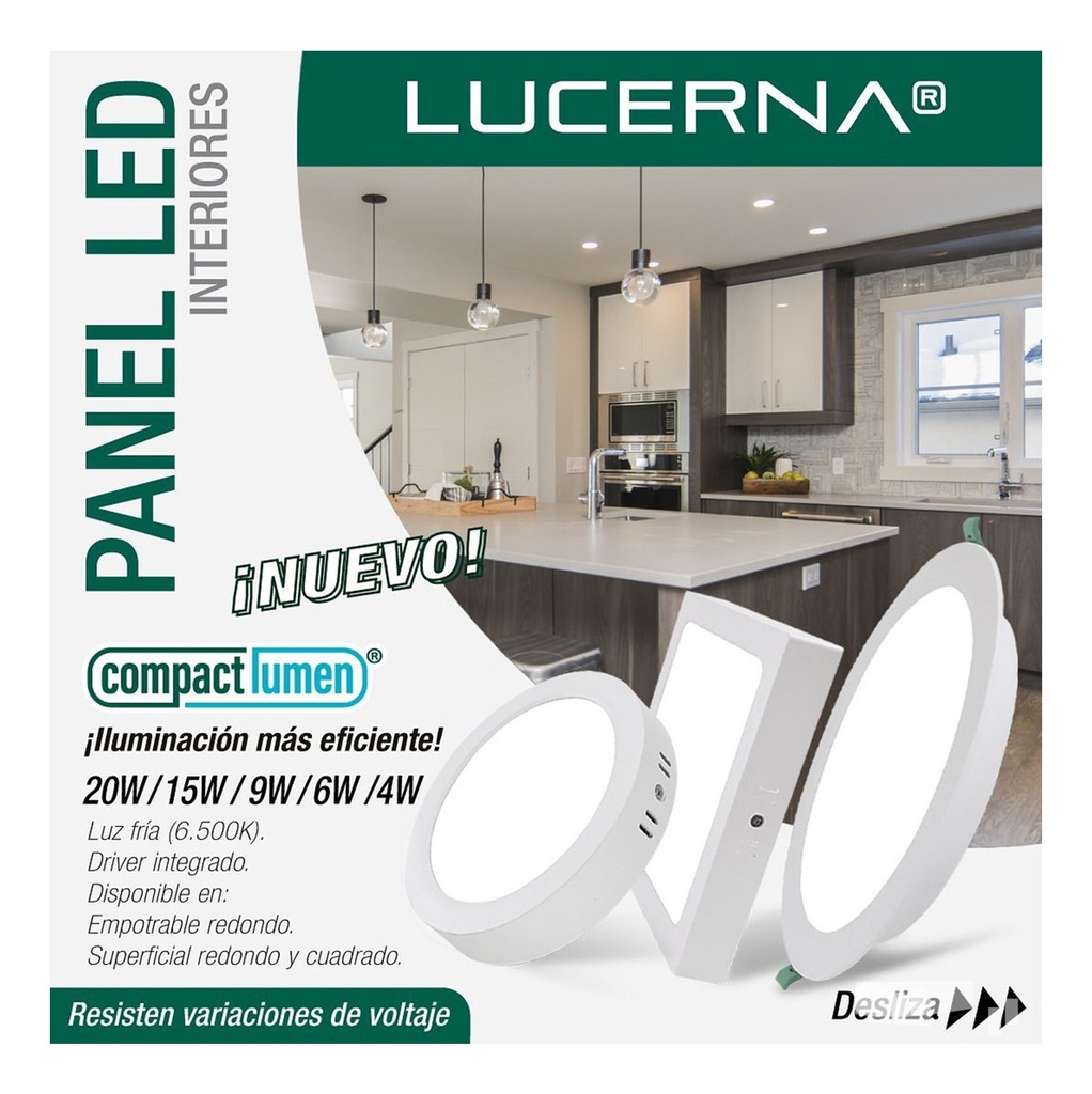 [VP18-RED-6.5K] Lucerna - Lampara Plafon Redonda LED 18W 6500K Luz Fria IP54 Interiores/Exteriores Borde Blanco 1440lm