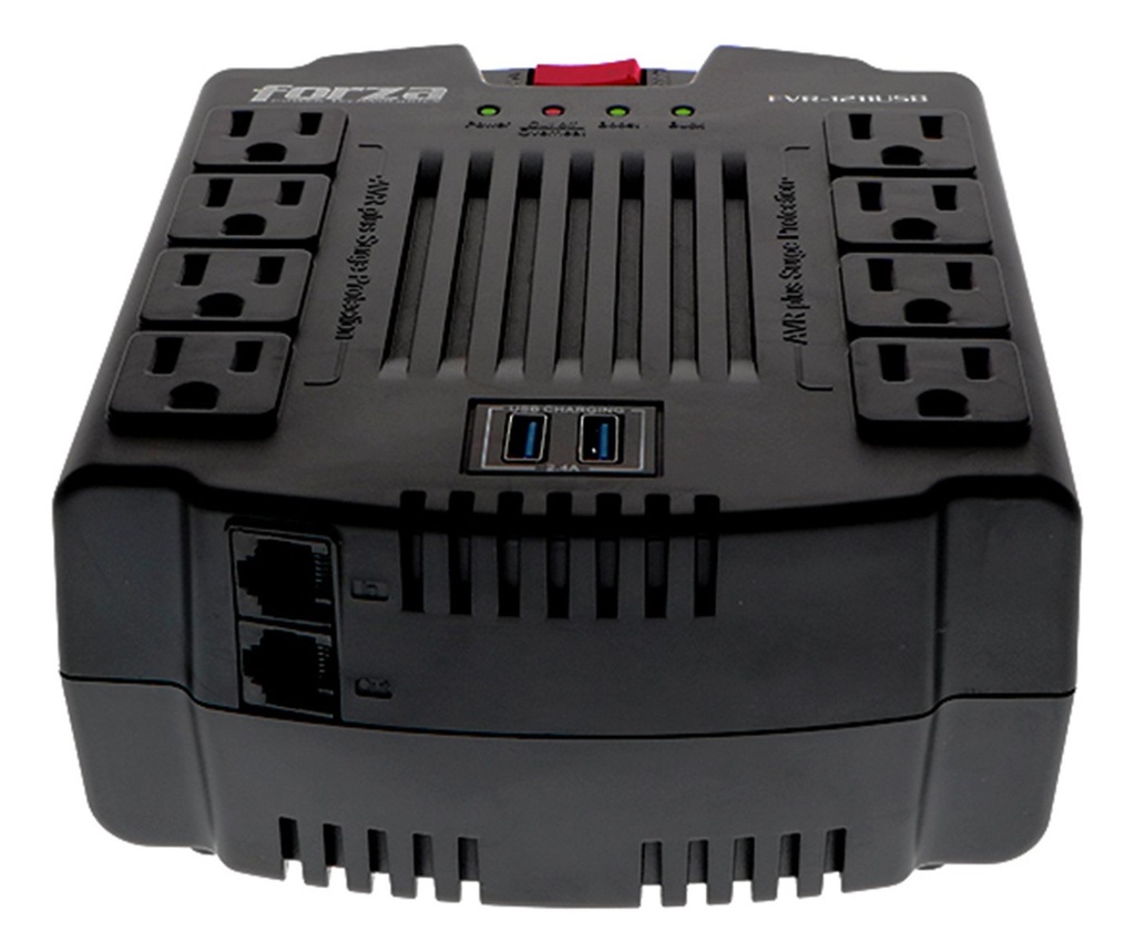 [FVR-1211USB] Forza - Regulador Automático de Voltaje 110V 1000VA/500W [8] x NEMA 5-15R + [2] USB