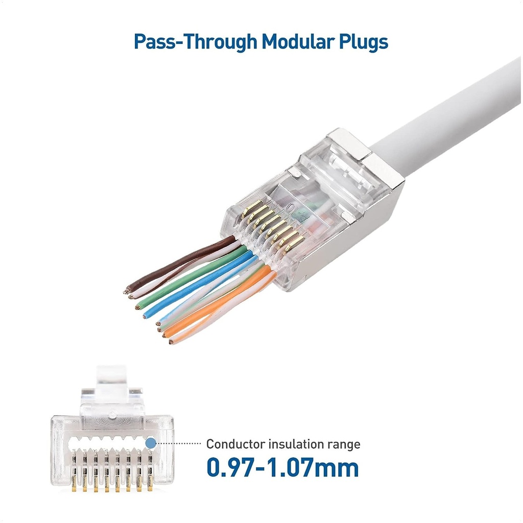 [CM-CAT6A-100-PASS-B] Cable Matters - Conector Molular RJ45 Categoria 6 Blindado Pass-Through Pasante [100 Unidades]