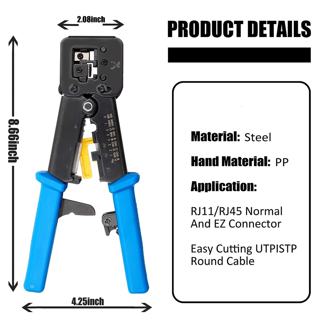 [CRI-PASS-RJ45/11/12] Yangoutool - Herramienta Crimpeador de Paso Regular y Final RJ45/RJ11/RJ12