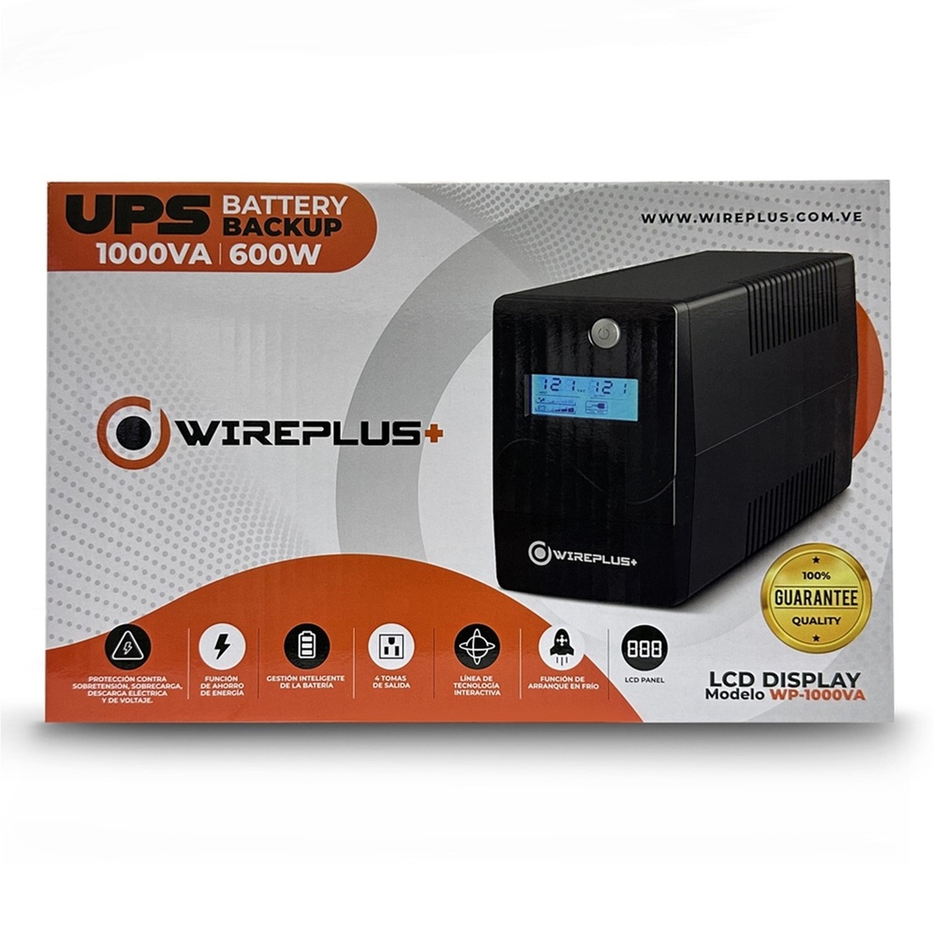 [WP-1000VA] Wireplus - UPS Interactivo 1000VA 600W con Pantalla LCD 120V [4] Tomas
