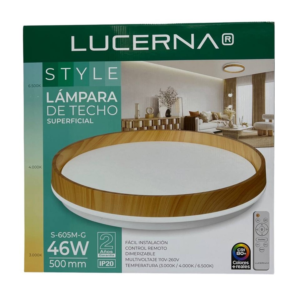 [S-605M-G] Lucerna - Lampara de Techo Plafon Decorativo 46W [500mmx80mm] C/Control Dimerizable 3K-4K-6K Superficial