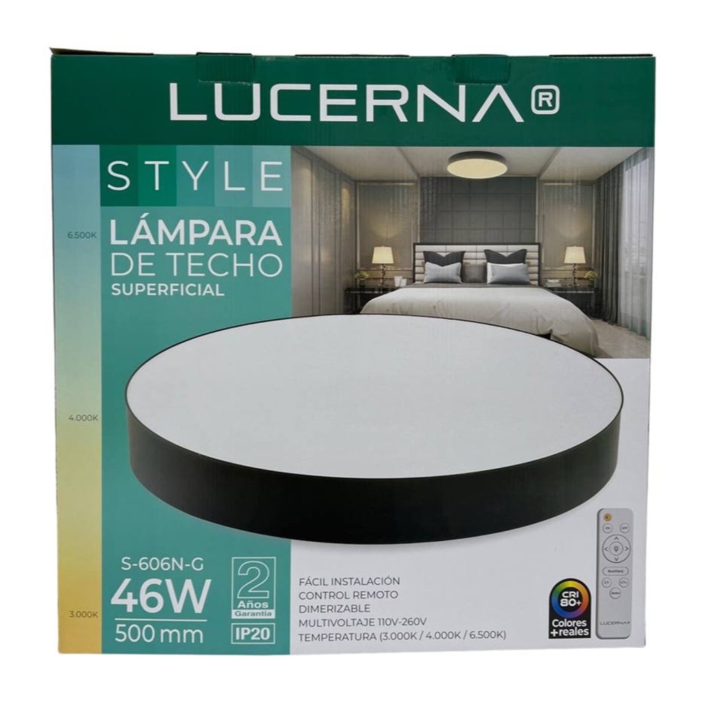[S-606N-G] Lucerna - Lampara de Techo Plafon Decorativo 46W [500mmx70mm] C/Control Dimerizable 3K-4K-6K Superficial