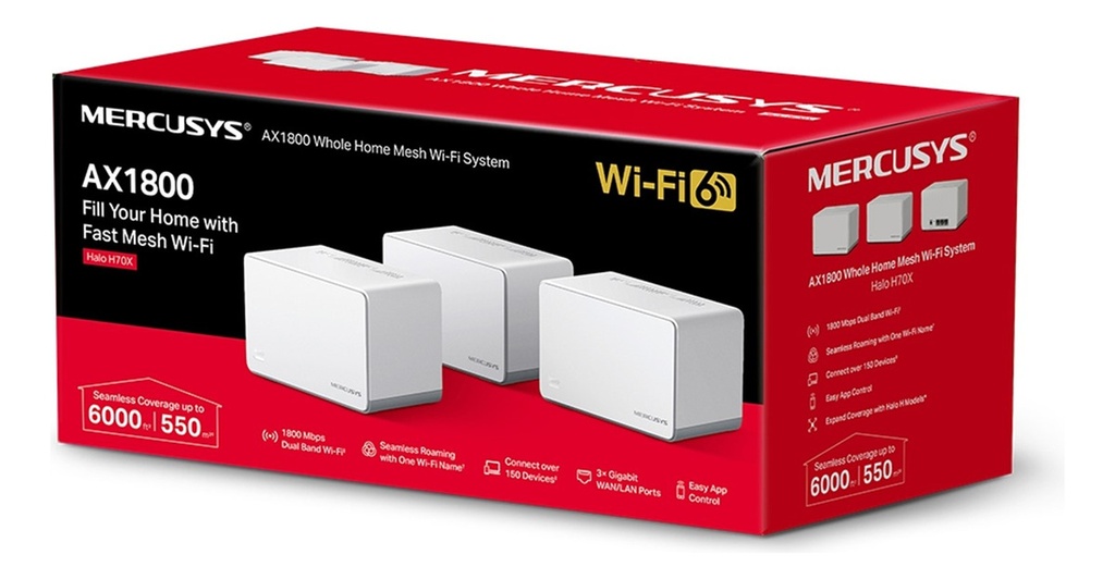 [HALO-H70X-3PACK] Mercusys - Router Inalambrico WiFi Mesh AX1800 [3 Unidades]