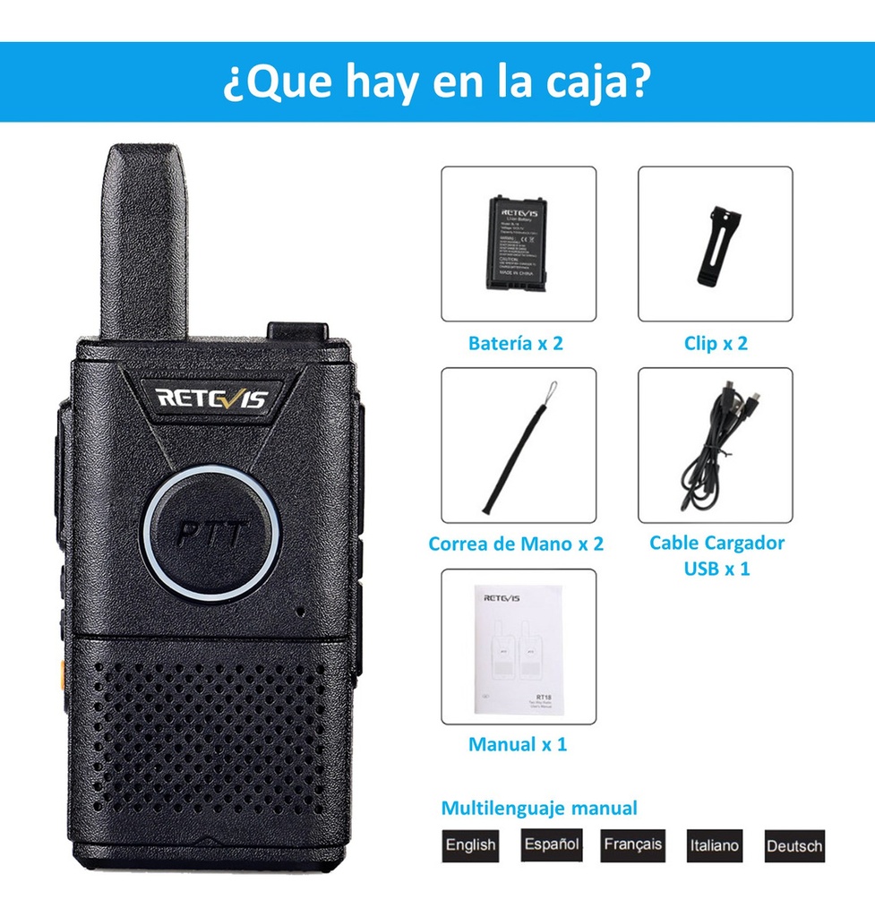 [RT18] Retevis - Radios Portatiles FRS 16 Canales Dual PTT [2 Unidades]