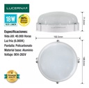 [VP12-IP65-6.5K] Lucerna - Lampara Vapoleta Redonda Hermetica LED 12W 6500K Luz Fria IP65 Exteriores Borde Blanco 1080lm