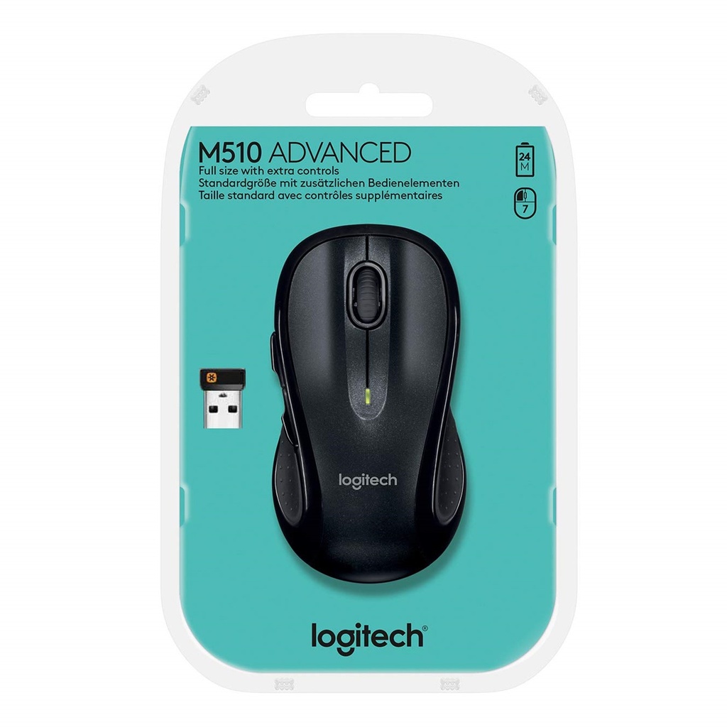 [M510-BLACK] Logitech - Mouse Inalámbrico con Seguimiento Láser [Negro]