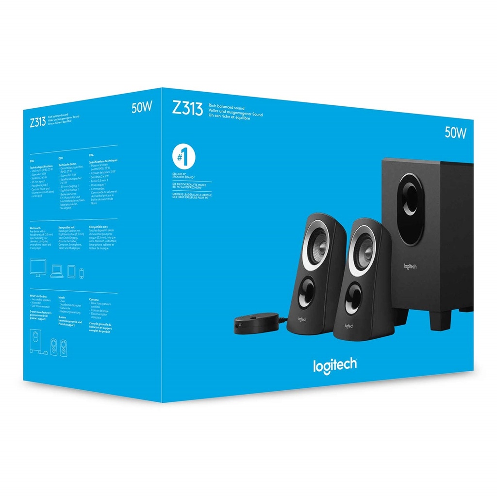 [Z313] Logitech - Cornetas Multimedia 2.1 Entrada 3.5mm 50W RMS 980-000382