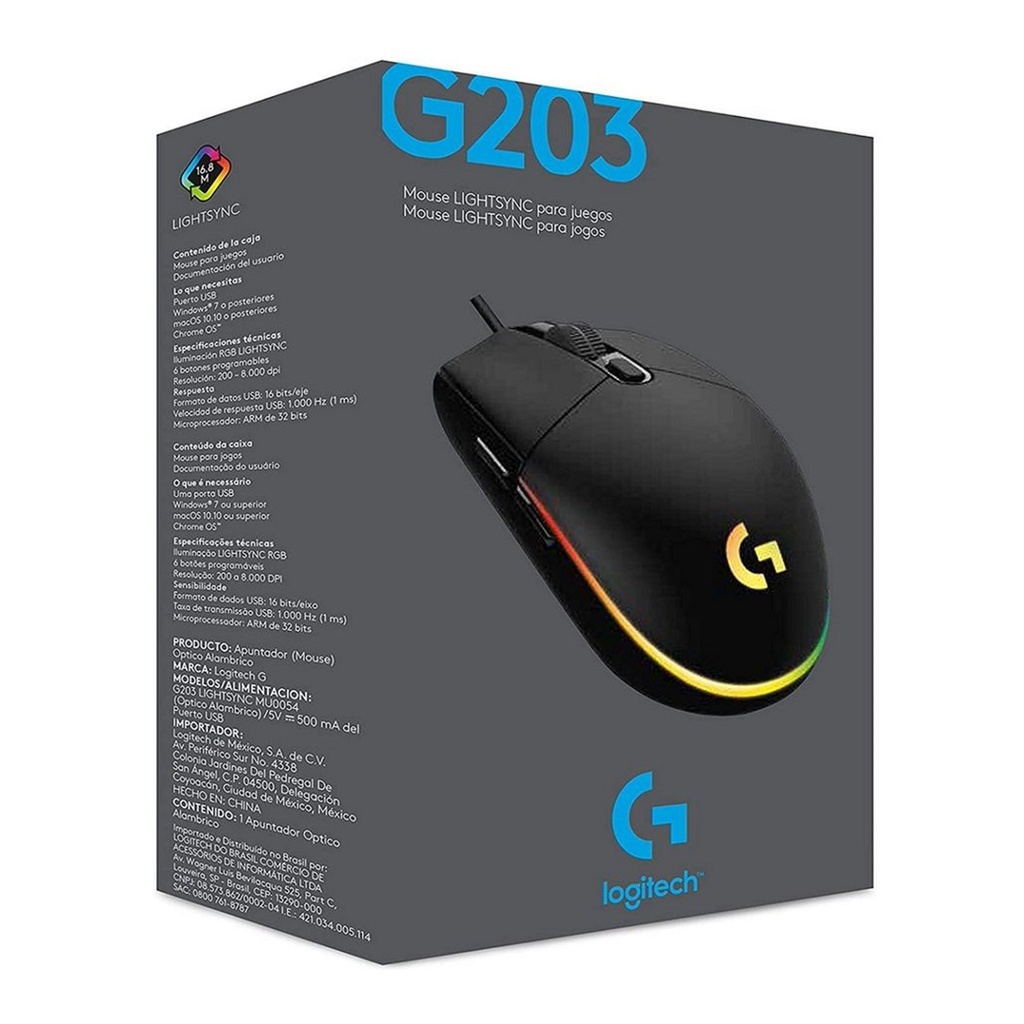 [G203-BLACK] Logitech - Mouse Alambrico USB Programable RGB Gaming [Negro]