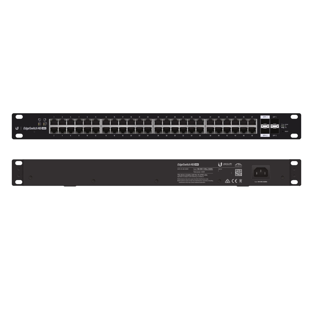 [ES-48-500W] Ubiquiti - Switch EdgeMAX Administrable de 48 Puertos Gibabit PoE+/PoE Pasivo 24V + 2 Puertos SFP + 2 Puertos SFP+ 500W