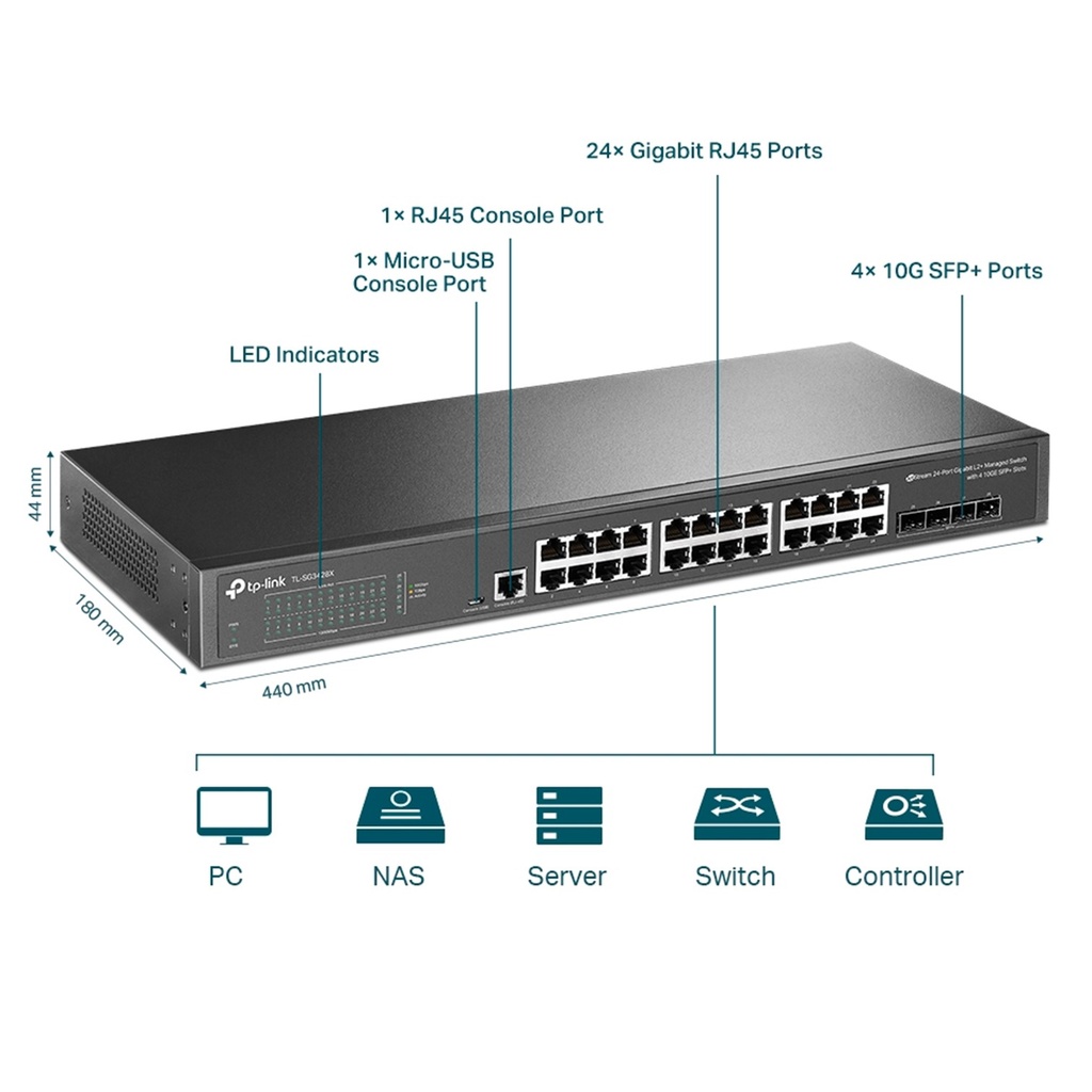 [TL-SG3428X] TP-Link - Switch Administrable 24 Puertos Gigabir L2+ con 4 Ranuras 10GE SFP+