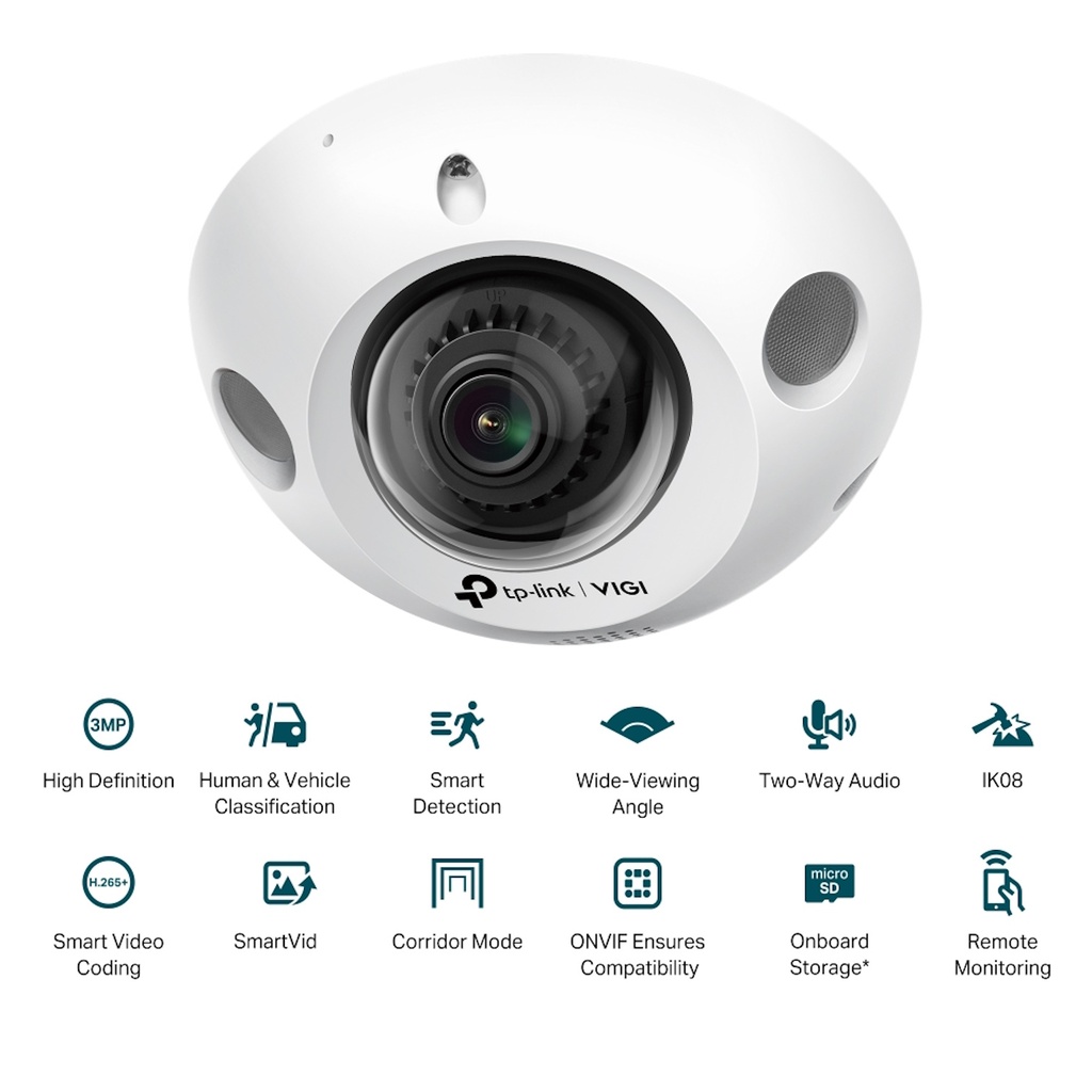 [C230I-2.8] Vigi by TP-Link - Cámara Mini Domo IP POE HD [3MP] Lente 2.8mm