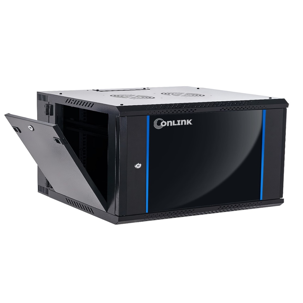 [WMG6504-550] Onlink - Rack de Pared Cerrado Abatible 4U 600x550x280mm con Puerta de Vidrio [Incluye 3 Cerraduras]