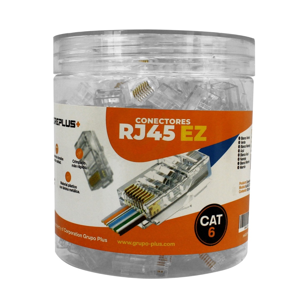 [WP-RJ45CAT6-EZ] Wireplus - Conector RJ45 EZ Categoria 6 Pass-Through Pasante [100 Unidades]