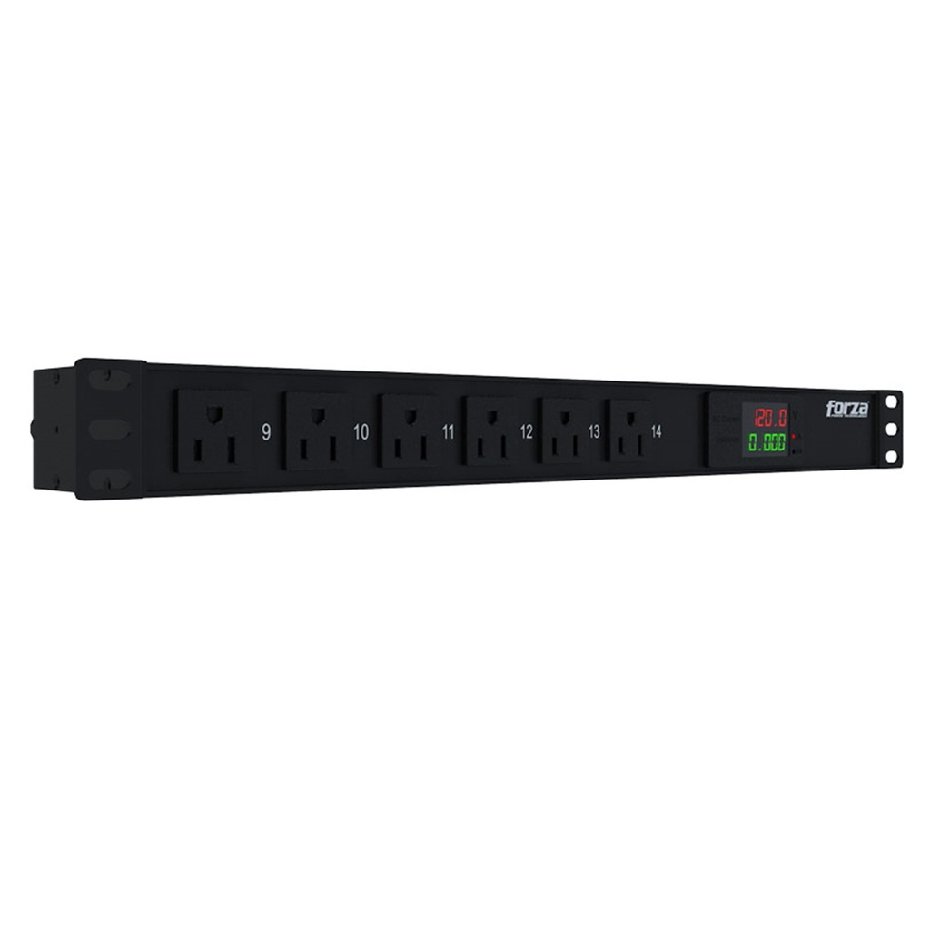 [FDP-1411M1U] Forza - Regleta Inteligente PDU para Rack Medible 1800W, 14 tomas, 1U, 110V