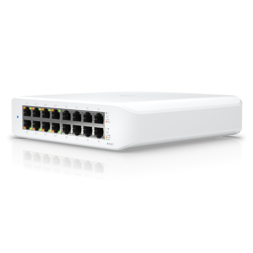 [USW-LITE-16-POE] Ubiquiti - Switch UniFi Lite Administrable PoE de 16 Puertos 10/100/1000 Mbps (8Puertos 802,03af/at), 45 W