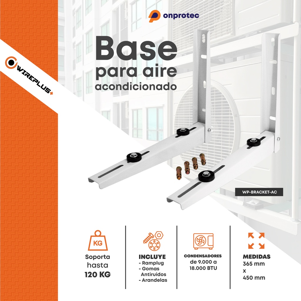 [WP-BRACKET-AC] Wireplus - Base para Aire Acondicionado hasta 120Kg 365x450mm de 9.000 hasta 18.000 BTU