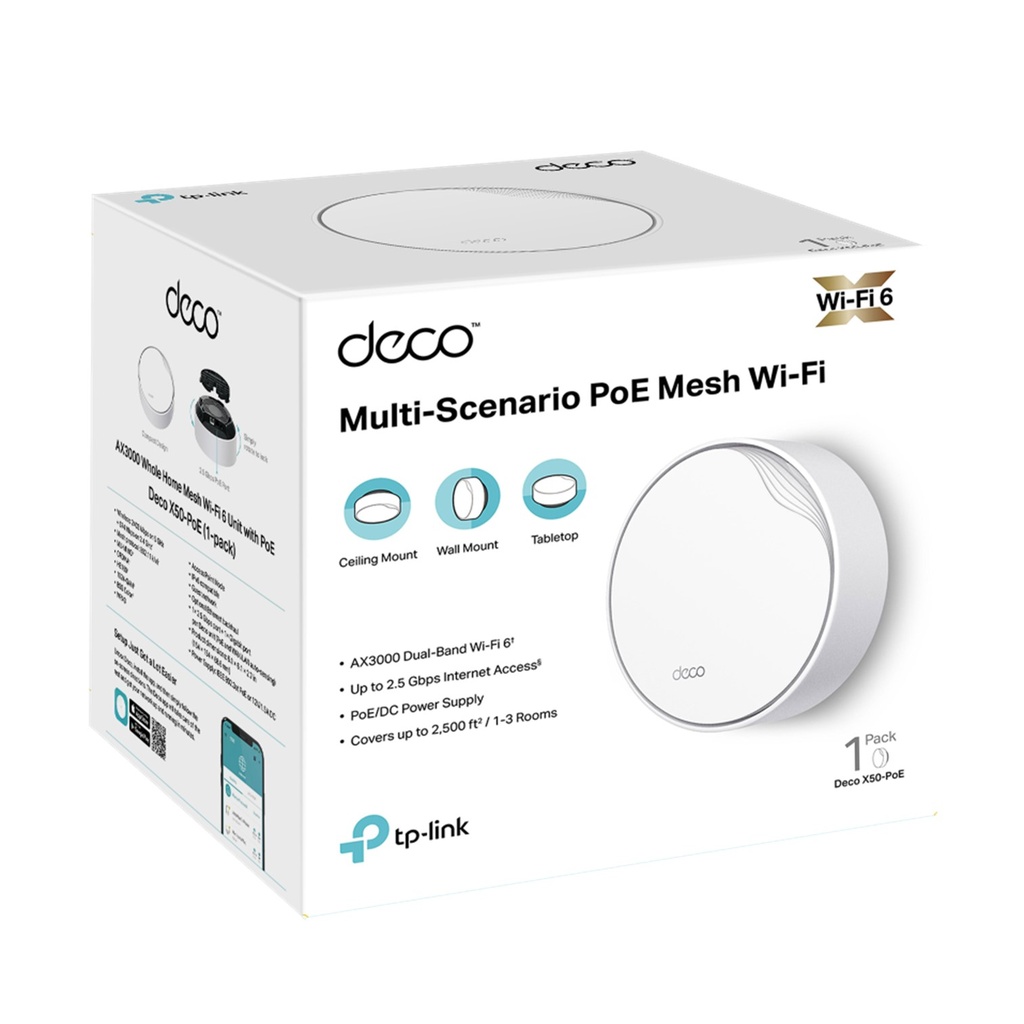 [DECO-X50-POE-1PACK] TP-Link - Deco AX3000 Whole Home Mesh WiFi 6 System with PoE [1 Unidad]