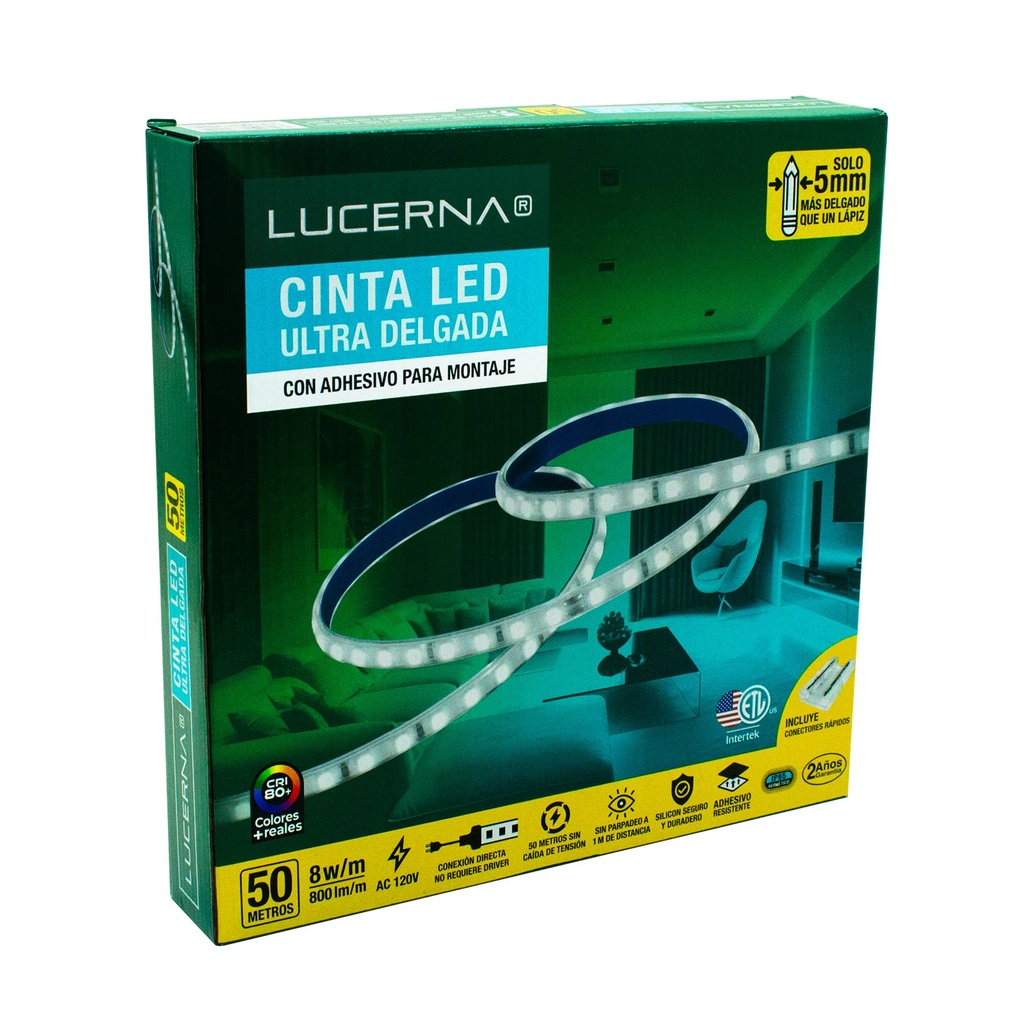 [CINTA-5MM-6K]Lucerna - Cinta LED Ultra Delgada 5mm 120V 6000K [50 Metros] + 10 Conectores