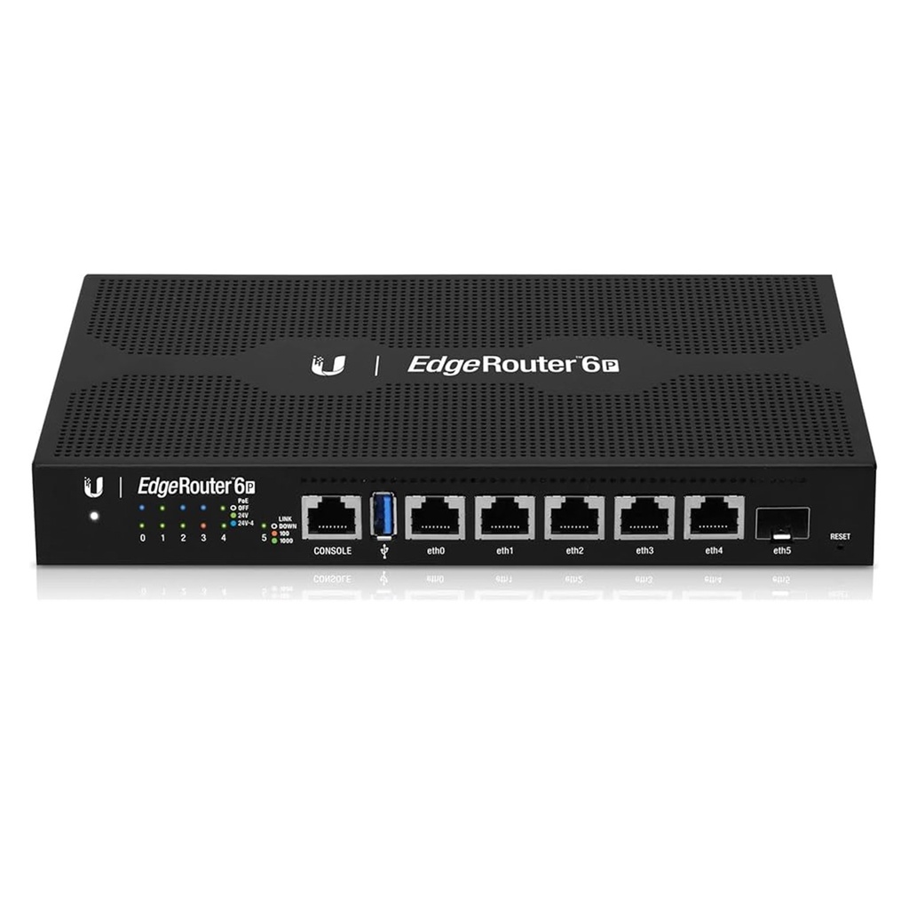 [ER-6P] Ubiquiti - EdgeRouter 6 PoE Pasivo 24 V con 5 puertos 10/100/1000 Mbps + 1 puerto SFP con Funciones Avanzadas de Ruteo