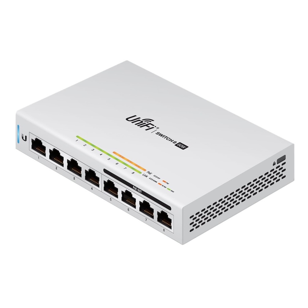 [US-8-60W-5] Ubiquiti - Switch UniFi Administrable Capa 2 de 8 Puertos Gigabit 4 Puertos Gigabit PoE 802.3af y 4 Puertos Gigabit Ethernet 60W