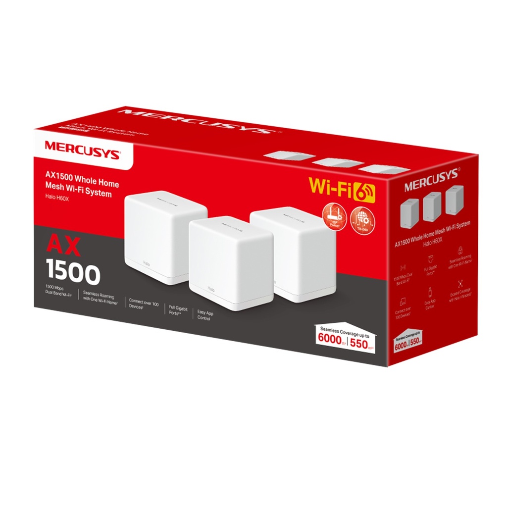 [HALO-H60X-3PACK] Mercusys - Router Inalambrico Wi-Fi 6 Doble Banda Mesh AX1500 [3 Unidades]