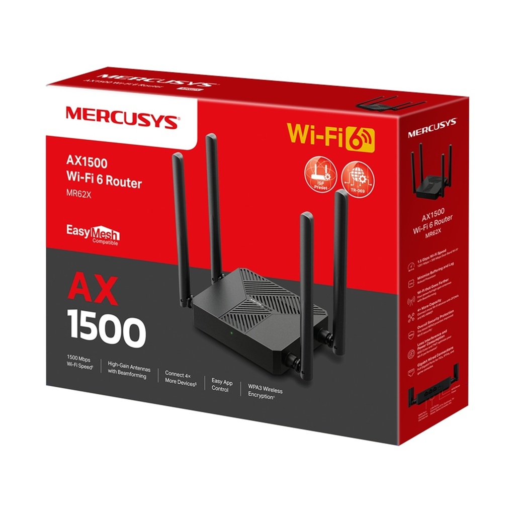 [MR62X] Mercusys - Router Inalambrico WiFi Doble Banda Gigabit AX1500 WiFi6 4 Antenas