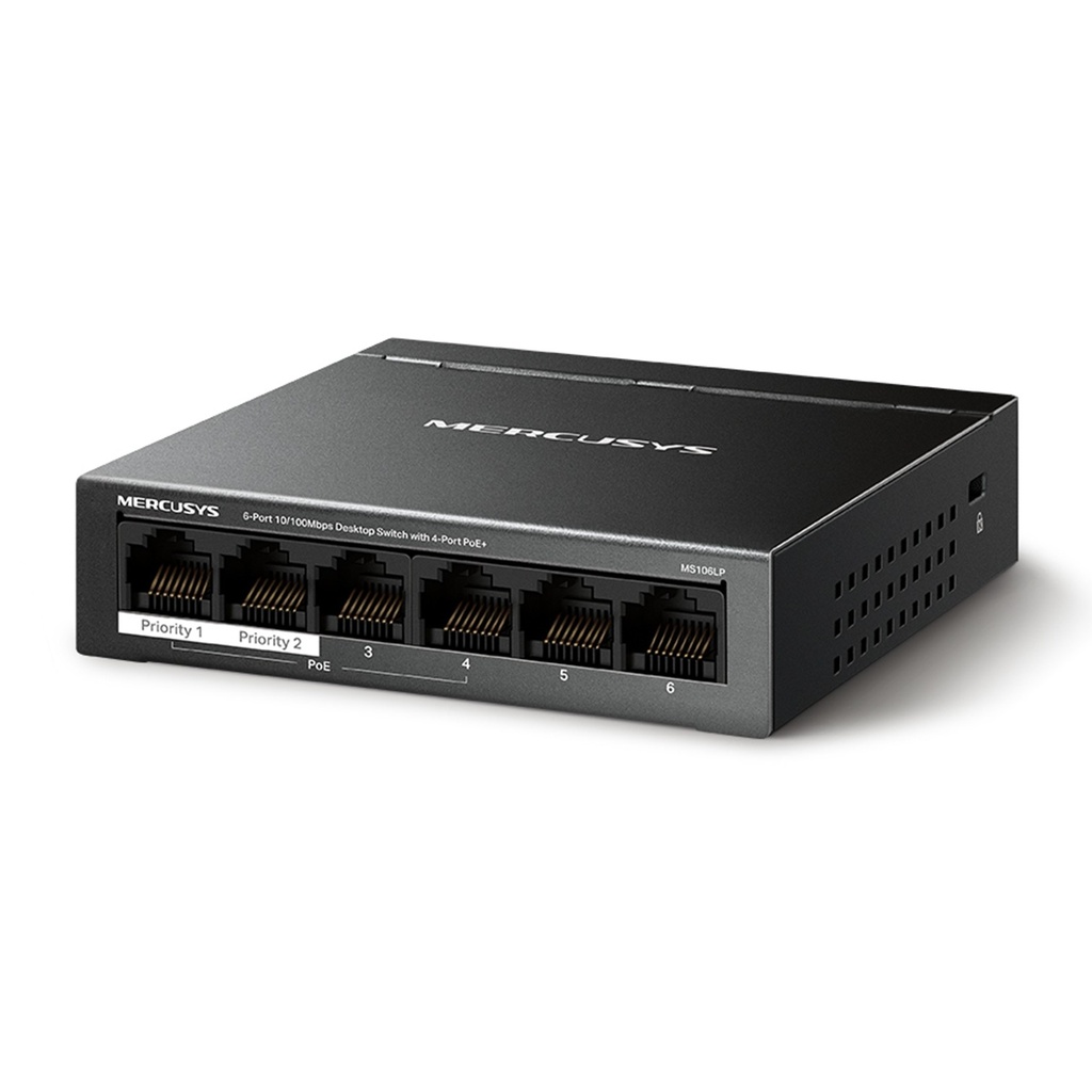 [MS106LP] Mercusys - Switch de Escritorio de 6 Puertos y 4 POE