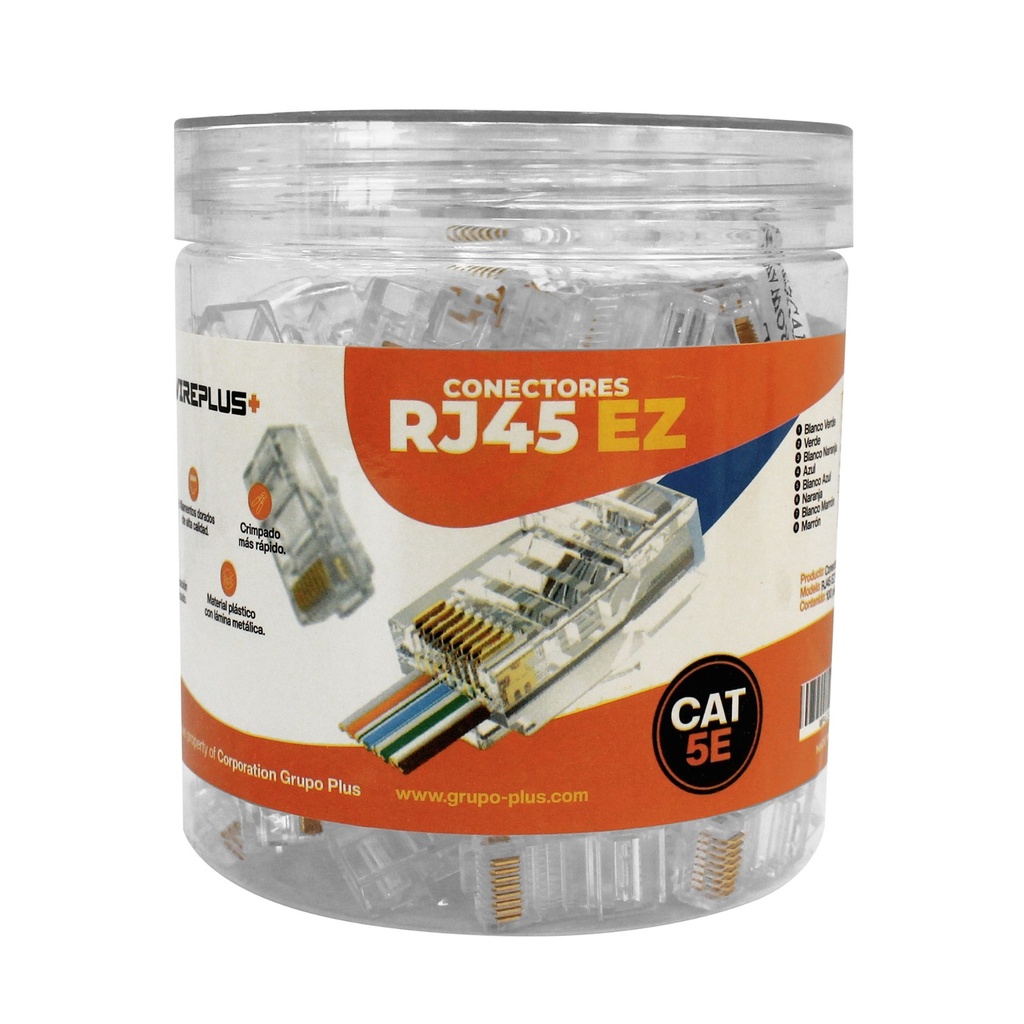 [WP-RJ45CAT5-EZ] Wireplus - Conector RJ45 EZ Categoria 5E Pass-Through Pasante [100 Unidades]