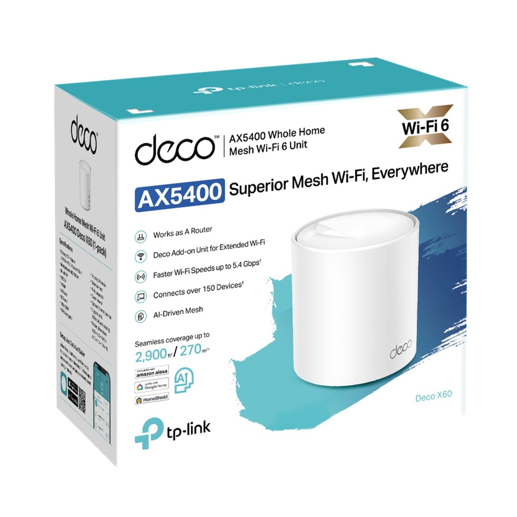 [DECO-X60-1PACK] TP-Link - Router Inalambrico WiFi Mesh Doble Banda AX5400 WiFi6 [1 Unidad]