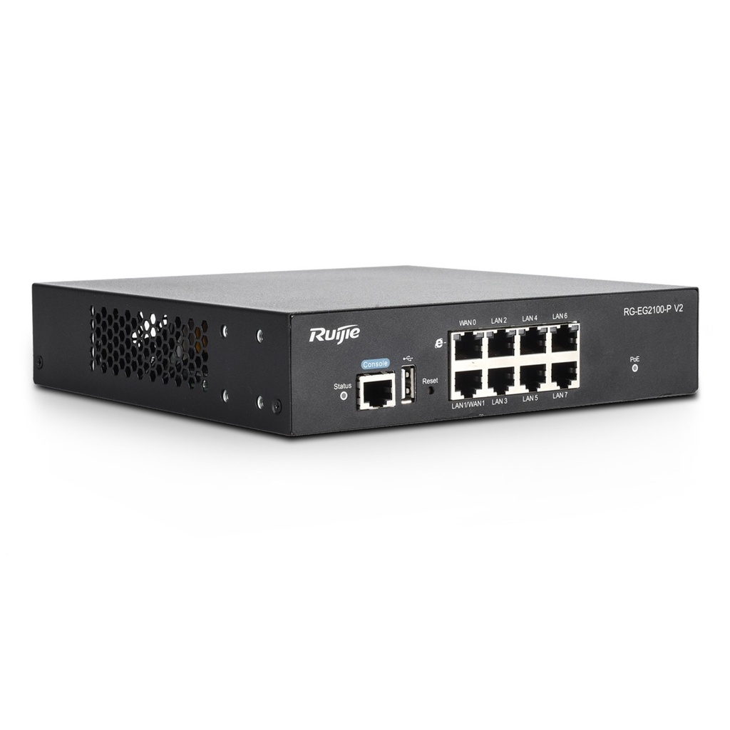 [RG-EG2100-PV2] Ruijie Reyee - Router Administrable 8 Puertos Giga (7x PoE+, hasta 2x WAN Configurable) 135W Soporta Hasta 300 Clientes