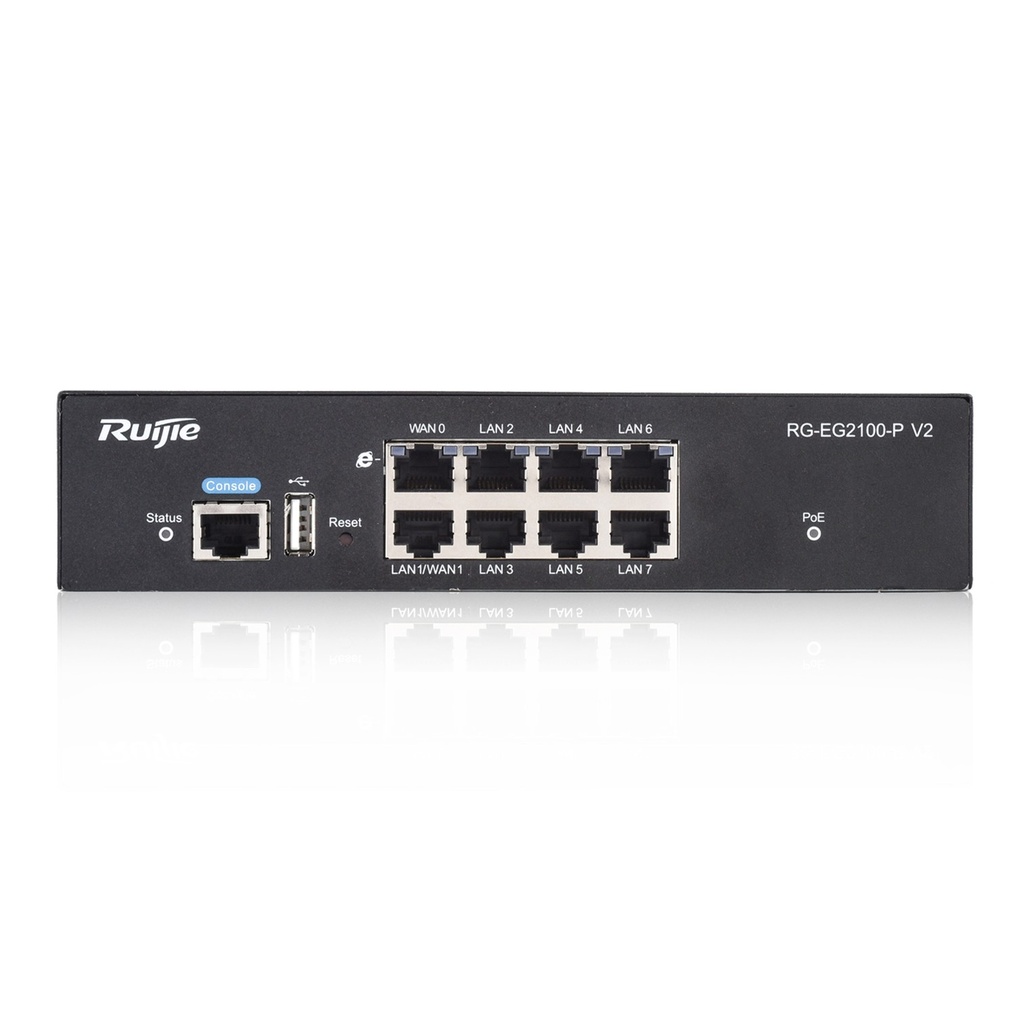 [RG-EG2100-PV2] Ruijie Reyee - Router Administrable 8 Puertos Giga (7x PoE+, hasta 2x WAN Configurable) 135W Soporta Hasta 300 Clientes
