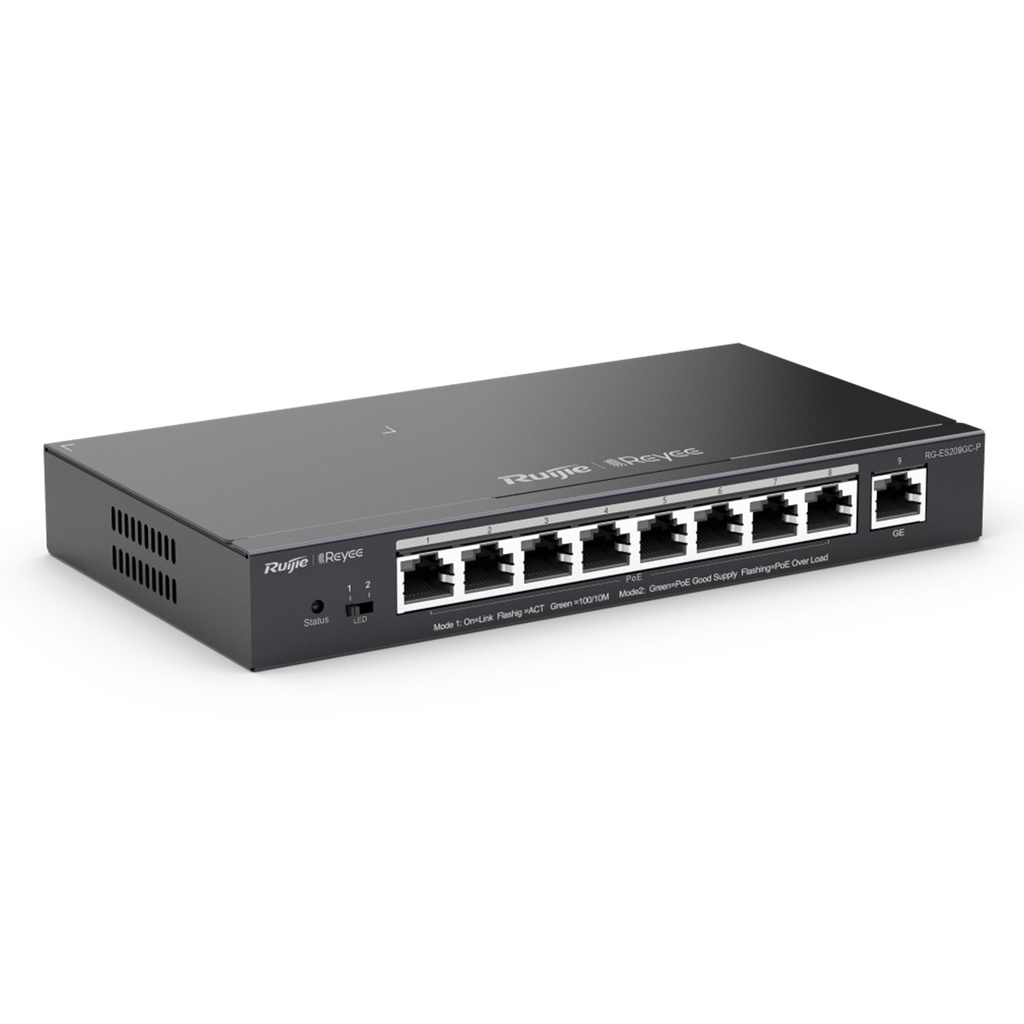 [RG-ES209GC-P] Ruijie Reyee - Switch Administrable 8 Puertos PoE+ 802.3af/at Gigabit Gestión Gratuita desde la Nube 120W