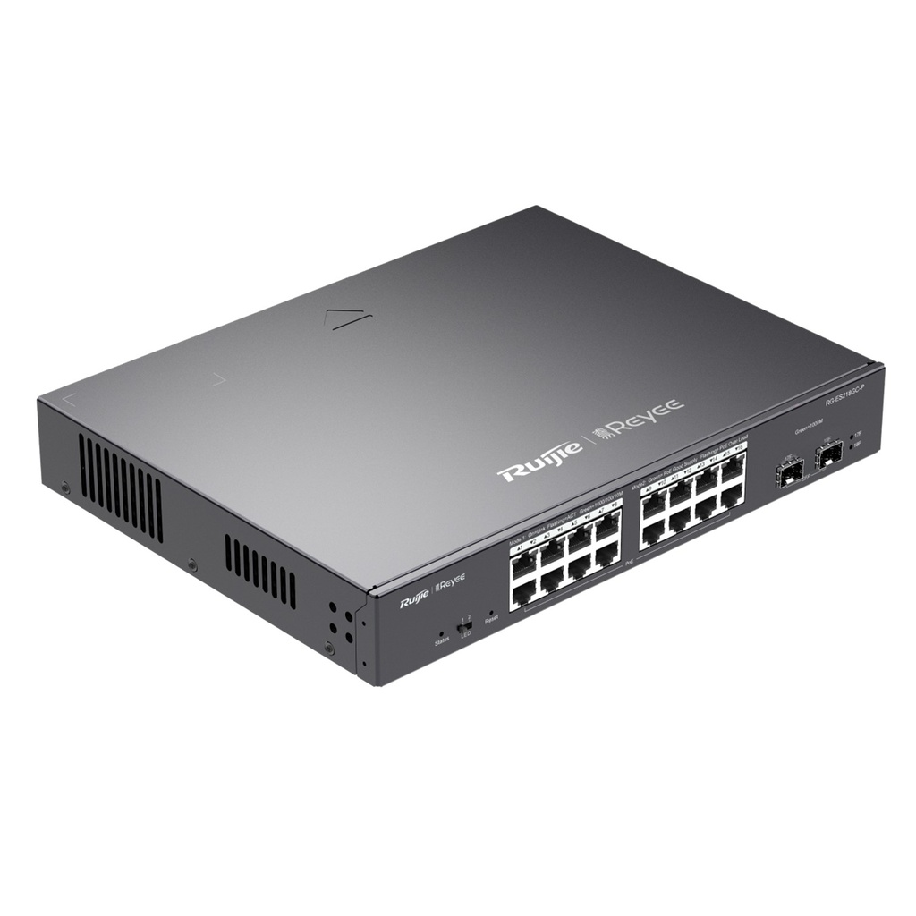[RG-ES218GC-P] Ruijie Reyee - Switch L2 Administrable PoE con 16 Puertos Gigabit PoE 802.3 AF/AT + 2 SFP para Fibra 1Gb Gestión Gratuita Desde la Nube 240W