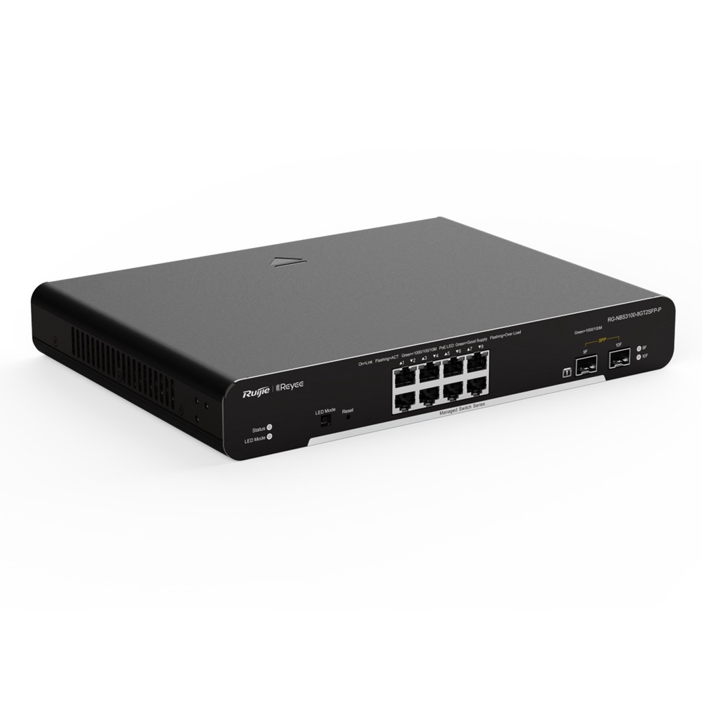 [RG-NBS3100-8GT2SFP-P] Ruijie Reyee - Switch Administrable PoE Capa 2 con 8 Puertos Gigabit PoE 802.3af/at + 2 SFP para Fibra 1Gb Gestión Gratuita desde la Nube 125W